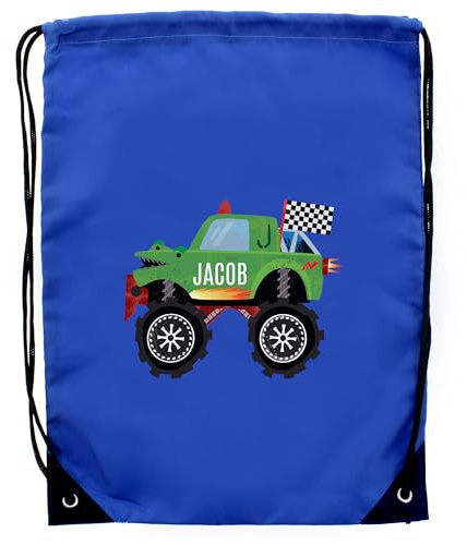 Custom Personalised Monster Truck Blue Kit Bag, 3-11 Years. Back to school