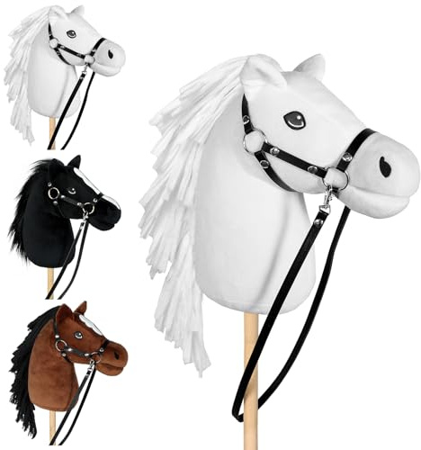 Bludrfnly Hobby Horse - Steckenpferd für Kinder mit Zaumzeug, Abnehmbarer Stab, Stockpferd für Hobby Horsing, für Rollenspiele & Reiten (Weiß)