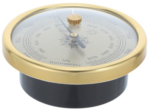Toddmomy Klassisches Aneroid Barometer Gold Metallrahmen Wetterstation mit Thermometer und Luftfeuchtigkeitsmesser für Innen und Außen Tragbar Präzise Luftdruckanzeige zur Wettervorhersage