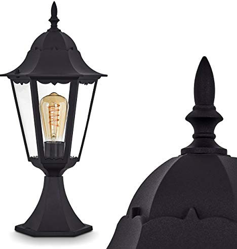 Außenleuchte Hongkong, Sockelleuchte in antikem Look, Aluguß in Schwarz matt mit Klarglas-Scheiben, Wegeleuchte 49 cm, Retro/Vintage Gartenlampe, E27-Fassung, IP44, ohne Leuchtmittel