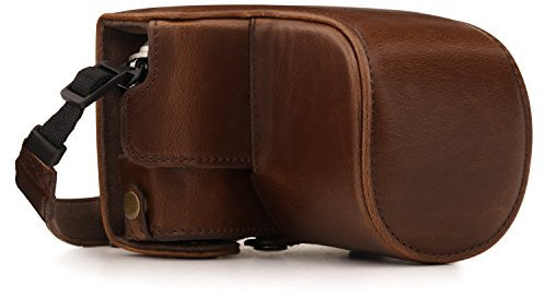 MegaGear MG1452 Olympus PEN E-PL9 (14-42mm) Ever Ready Leder Kamera-Case mit Trageriemen – Dunkelbraun