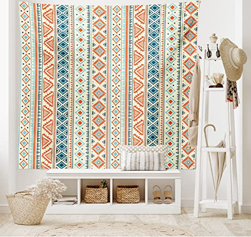 ABAKUHAUS Stammes Wandteppich, Mexican Aztec Muster aus Weiches Mikrofaser Stoff Waschbar ohne Verblassen Digitaldruck, 150 x 110 cm, Elfenbein Orange