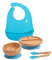 Love Earth ® - Bamboo Baby Weaning Set – 5 Piece Baby Weaning Set Including Suction Plate, Bowl, Spoons, and a Silicone Bib – Eco-Friendly Weaning Set for Babies from 3 Months to 6 Years (Blue)