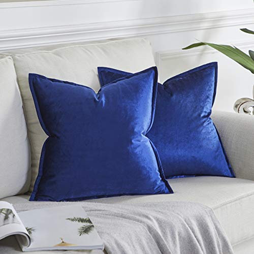 OMMATO Kissenbezug 60x60 cm Blau Kissenbezüge Samt dekorative Kissenhülle 2er Set Dekokissen für Sofa Schlafzimmer Wohnzimmer Auto
