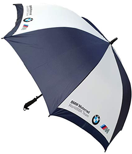 B.M.W Regenschirm, groß, 111,8 cm, 8 Rippen, Metallschaft mit kohlefaserähnlicher Außenschale und ergonomischem Griff mit Handschlaufe, stark und winddicht, Marineblau und Weiß, Marineblau, Weiß,