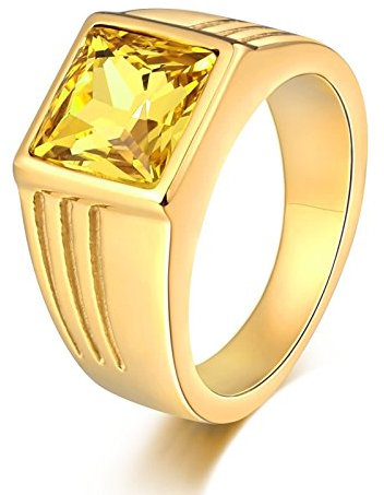 Beydodo Edelstahl Ring mit Stein für Herren, Männer Ring Personalisiert Gothic Gold Gelb Zirkonia Breite 10MM Größe 67 (21.3)