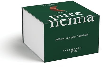 Real Earth - Henna Pura - 100% orgánica y natural - Tinte de henna - Tinte natural - Barros para teñir el pelo - Coloración Natural - Cosmética ayurvédica - Vegana - Tinte Sin amoniacos - 250gr