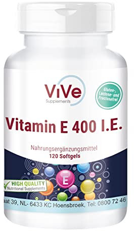 Vitamin E 400. I.E. - 120 Softgels für 120 Tage - Antioxidans -Zellschutz | Qualität aus Deutschland von ViVe Supplements