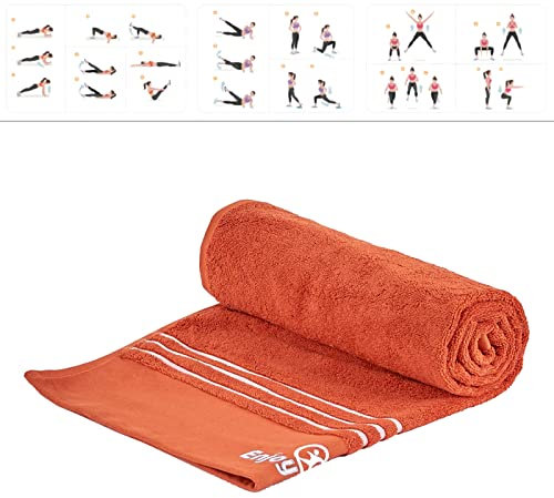 Enjoy Fit Handtuch Sporthandtuch mit Umschlag aus 100% Baumwolle 130x64 cm, mit Trainingsposter