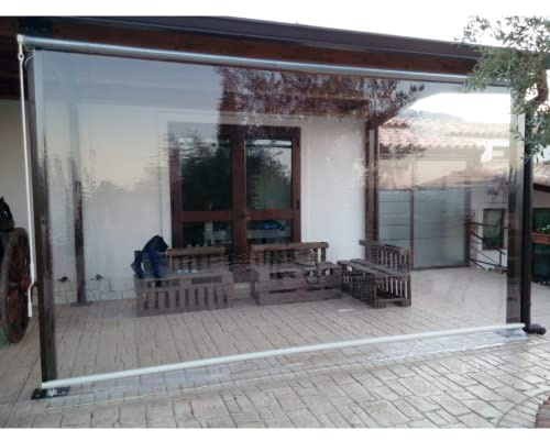 TENDAGGIMANIA Cortina impermeable exterior antilluvia cortavientos transparente PVC Cristal – Cortina enrollable para exterior con tela de cristal para porche, terraza, balcón – Personalizable (L.280