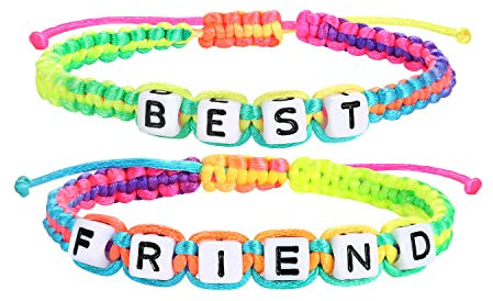 2Stück Bunt Weben Freundschaftsarmbänder Perlen Mit Buchstaben Best Friend Set für Kinder Mädchen,Pastell Neon Stoff Armband BFF Geschenk für Damen Mutter Tochter Beste Freundin Weihnachten Geburtstag