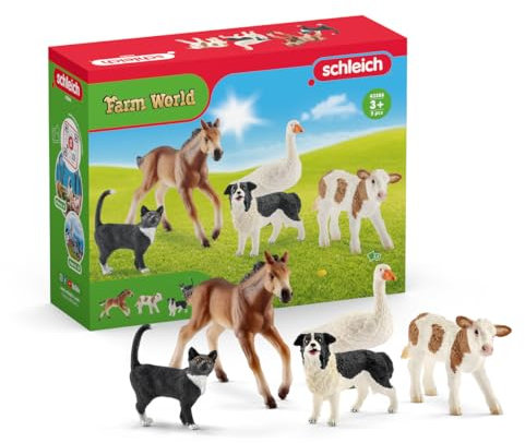 schleich FARM WORLD | Bauernhoftiere Bundle 42386 | Set mit Kalb, Pferd, Katze, Hund & Gans | realistische Tierfiguren für Kinder | Bauernhof Spielzeug ab 3 Jahre | 5-teilig | exklusiv bei Amazon