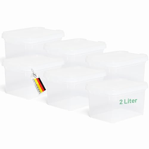 Novaliv 6x Aufbewahrungsboxen mit Deckel klein 2 L transparente Nestbar stapelbare Plastikboxen mit Clipverschluss Kunststoff BPA-frei 19 x 14 x 11 cm