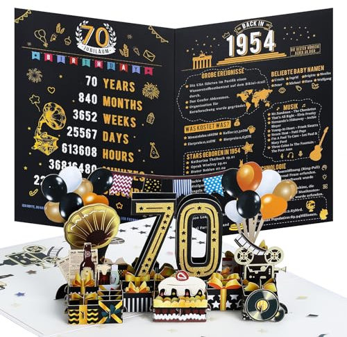 Joyoldelf Geburtstagskarte zum 70, 1954 Jahrgang Geschenk, Pop Up Grußkarten, 3D Pop Up Karte Geburtstag Grußkarte, Geburtstagskarten mit Umschlag, Geburtstagsgeschenk für Männer Frauen Jubiläum