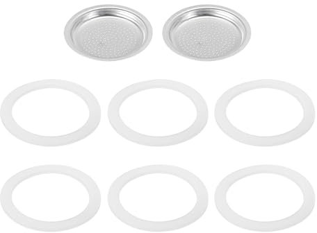 sourcing map Stovetop Espresso Maker Replacement Aluminium Coffee Pot Parts with 1pcs Filter and 6pcs Silicone Gasket Seals 50x41x5mm for 2-Cup Mocha Coffee Maker Pot(Silver)