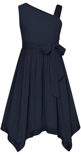 Mädchen Ärmellos Eine-Schulter A Linien Kleid Sommer Freizeit Pailletten Kleid Schwarz 7 Jahre