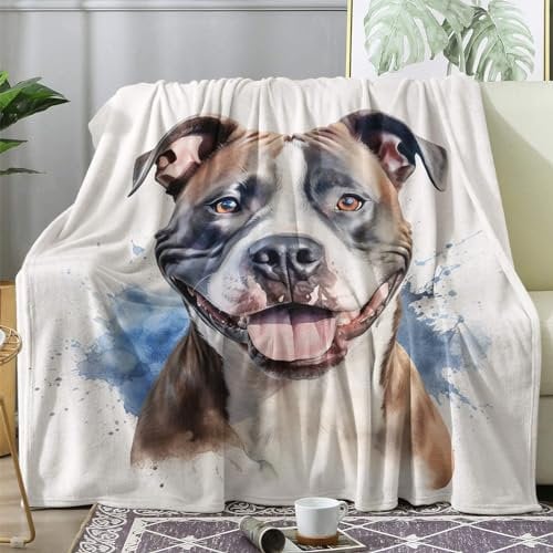 Kuscheldecke 150x200 Pitbull Flauschige Decke Hunde Fleecedecke Sofadecke Couchdecke, Flanell Decken Blanket, Große XL Wohndecke Winter Warm Weich
