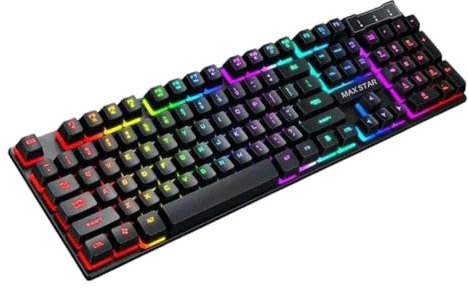 Max Star Teclado Gaming Iluminación LED RGB Teclado Alámbrico Gaming Windows, Mac, PC Gaming, Ordenador, Portátil Teclado Mecánico Negro