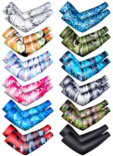 Mntrprko 12 Pairs Sports Arm Sleeves for Kids Basketball Baseball Arm Sleeves UV Sun Protection Cooling Arm Cover Sleeve (Camouflage Style, 4-7 Years)