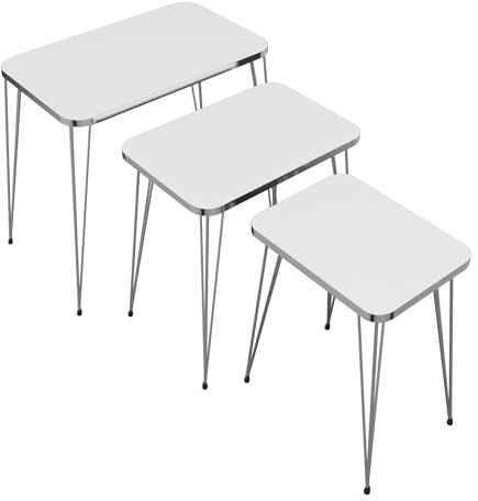 In And OutdoorMatch Beistelltisch Crowe - 3er Set - Weiß und Silber - Spanplatte und Metall - Elegantes Design