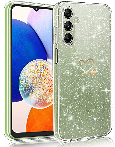 CaseLover Cover per Samsung Galaxy S21 FE 5G, Custodia Crystal Glitter Trasparente TPU Silicone Case con Protezione Fotocamera Motivo Cuore Morbida Antiurto Protettiva Cover per Samsung S21 FE, B