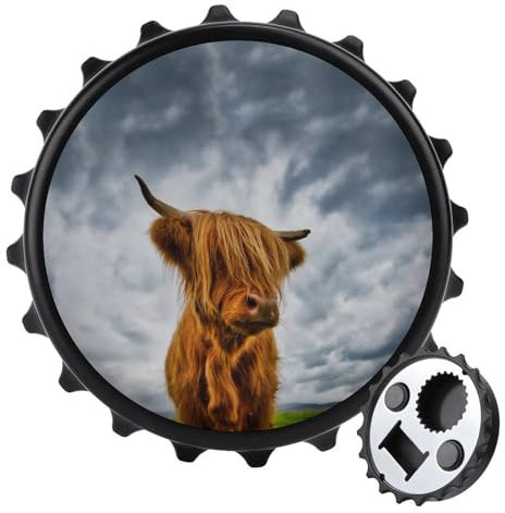 Highland Cow in The Scottish Highlands Magnetic Bottle Opener Personalized Beer Opener Bottle Cap Fridge Magnets for Home Kitchen Black-style