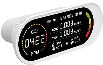 Monitor della qualità dell'aria Rilevatore di qualità dell'aria 5 in 1 Misuratore di CO2 TVOC HCHO Test di umidità della temperatura dell'anidride carbonica Autocalibrazione Monitor della qualità dell