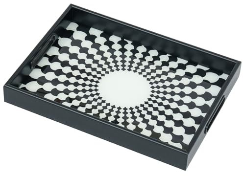 Bandeja para Servir, Bandeja Rectangular para café con asa, Bandeja Grande de Cristal para Cocina Bandeja Decorativa para Cocina, salón, Bar, Fiestas (37 x 27 x 4,5 CM)