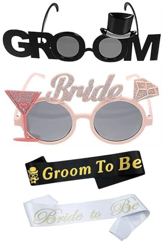 2 Pieces Of Wedding Glasses, 2 Pieces Of Ceremonial Shoulder Straps, Glasses For The Bride And Groom, Funny Sunglasses For The Wedding, Photo Props For Weddings And Bachelor Parties