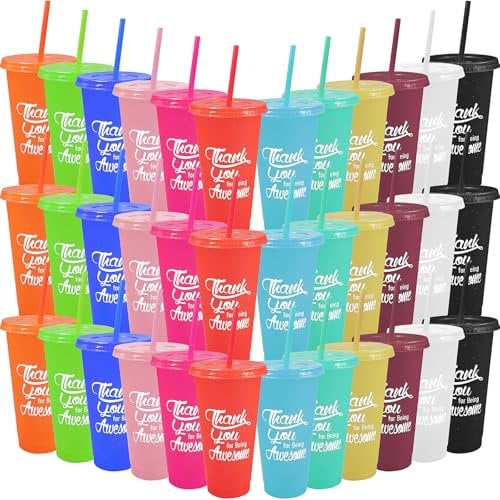 MSYU 36 Pcs Appreciation Tumbler Bulk for Employee Coworker Thank You 24oz Glitter Plastic Cups with Lids and Straws Reusable Iced Coffee Travel Mug Inspirational Gifts for Birthday