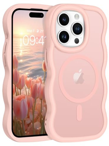 Telaso for iPhone 15 Pro Max Case, [Compatible with MagSafe] Magnetic Cute Curly Wave Frame Shape TPU Cover for Women Men Camera Protection Shockproof Phone Cases for iPhone 15 Pro Max 6.7, Pink