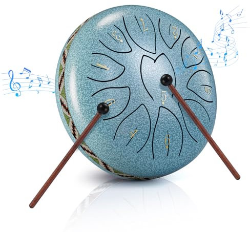 Zungentrommel, Sunowl 6 Zoll 11 Tone Steel Tongue Drum Satz, D-Dur, Stahlzungentrommel für Kinder Erwachsene Anfänger, Handpan Steel Drum mit Trommeltasche für Meditation, Klangheilung, Blau