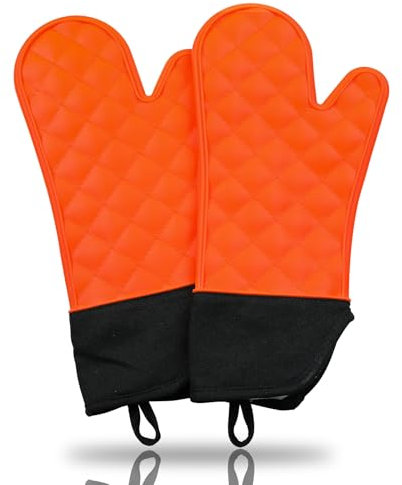 GEEKHOM 38CM Ofenhandschuhe Hitzebestaendig Extra Lang, Topfhandschuhe hitzebeständig Silikon Handschuhe Backofen Topflappen Backhandschuhe Grillhandschuhe Küchenhandschuhe zum Kochen, Grill, Backen