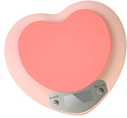 Rosa Lebensmittelwaage, 3 Einheiten, HD-LCD-Display, Batteriebetrieben, Kleine Herzförmige Digitale Küchenwaage, Elektronische Waage Zum Backen und Kochen (1g/5kg Batterietyp)