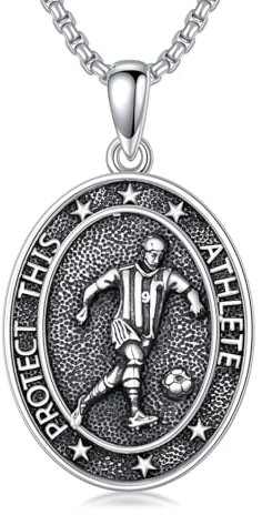 ROMANTICWORK Fußball Kette 925 Sterling Silber mit Fußball Medaillen Anhänger Halskette Fußball Schmuck Geschenk für Herren Damen Jungen Fußballliebhaber Fußballfans