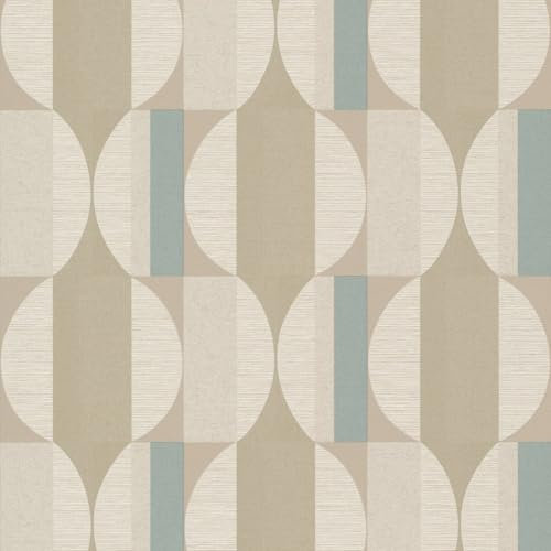 Grandeco Boutique Fuma Retro Geometric Embossed Wallpaper, Blue Beige