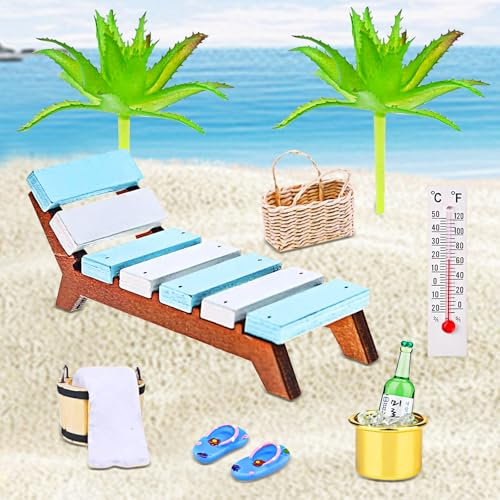 12 Stück Strand-Mikrolandschaft, Mini-Stranddekorationen, Strand-Mikrolandschaft für DIY, Miniatur Deko Strand Deko, Strand mini liegestuhl deko, Miniatur Deko Sauna Zubehör