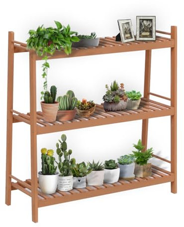 mymai Pflanzenständer aus Holz mit 4 Ablagen, Leiterregal und Küchenregal, Blumenregal und Organizer, Mehrzweck-Aufbewahrungsregal