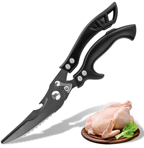 Geflügelschere Hähnchenschere Edelstahl Profi Fleischschere: Schwarz Küchenschere Titanium Coated Schere Küche Allzweckschere für Fleisch Fisch