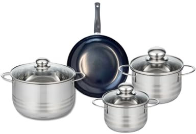 ELO 9711450 Batterie de cuisine 4 pièces, Ensemble de 1 Poêle de cuisson 20 cm et 3 faitouts 14, 16 et 20 cm Elo Prima Brillant, inox, induction