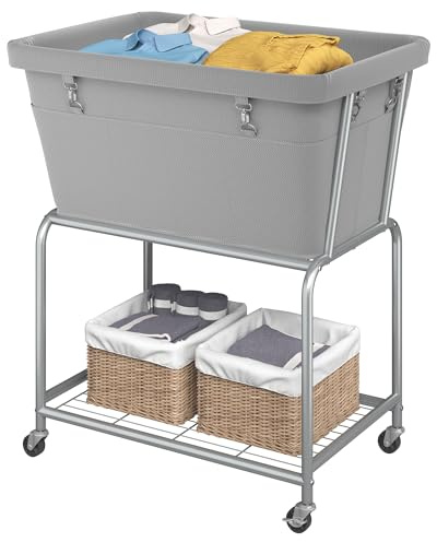 ELYKEN Rollender Wäschesammler mit Rollen, herausnehmbarer Beutel, Wäschewagen