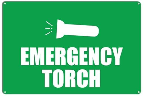 Emergency Torch Sign Caution Safety Aluminum Warning Signs Security Tin Signs 8 X 12(Green)
