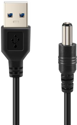 Elydiva USB de 5.5mm/2.1mm 5 V DC Jack Cable d'alimentation(Noir,102CM)