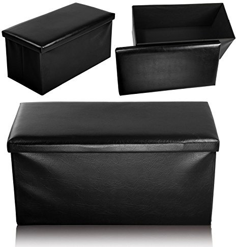 Ashley Mills New Large Ottoman Foldaway Storage Blanket Toy Box Bench Faux Leather Black (76x38 cms)