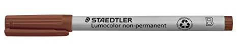 STAEDTLER Universalstift Lumocolor non-permanent, braun, breite Keilspitze ca. 1,0-2,5 mm, feucht abwischbar, für fast alle Oberflächen, 10 braune Folienstifte im Kartonetui, 312-7