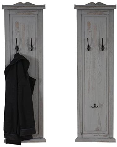 Mendler 2er-Set Garderobe T33, Wandgarderobe Garderobenpaneel, Wandhaken Holz 109x28x4cm - grau Shabby