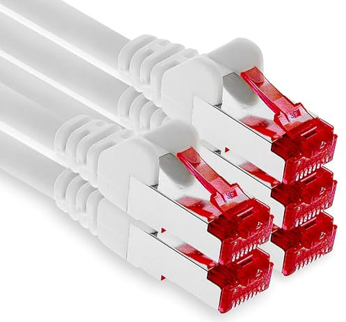 10m - blanco - 5 piezas - CAT.6 Ethernet LAN cable de red SET 1000 Mbit/s Patchkabel CAT.6 S-FTP PIMF compatible con CAT5 CAT6a CAT7 CAT8