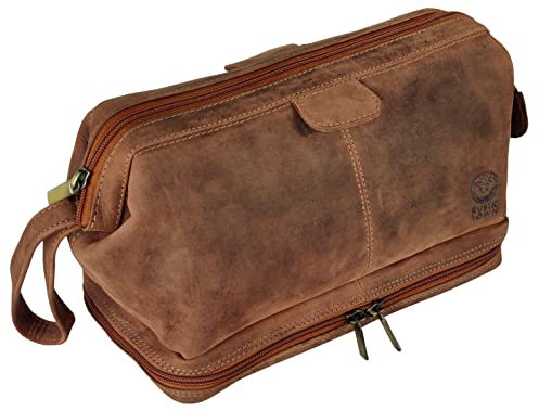 RUSTIC TOWN Trousse de Toilette en Cuir pour Homme, Trousse de Rasage de Voyage, Trousse de Toilette, Trousse de Maquillage pour Femme, Marron, M, Trousse de Toilette de Voyage pour Homme
