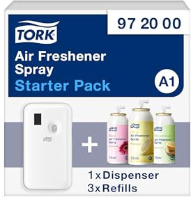 Tork Lufterfrischer-Spray Starter Pack - 972000 - A1 + Lufterfrischer-Nachfüllpacks (3x 75ml)