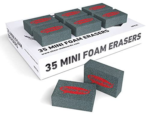Show-Me Whiteboard Eraser Pack, Erasers for Drywipe Boards & Chalkboards in Schools, Versatile & Easy-to-Use Lightweight Whiteboard Rubber, Mini-Foam White Board Eraser for Classrooms - Black, 35PK